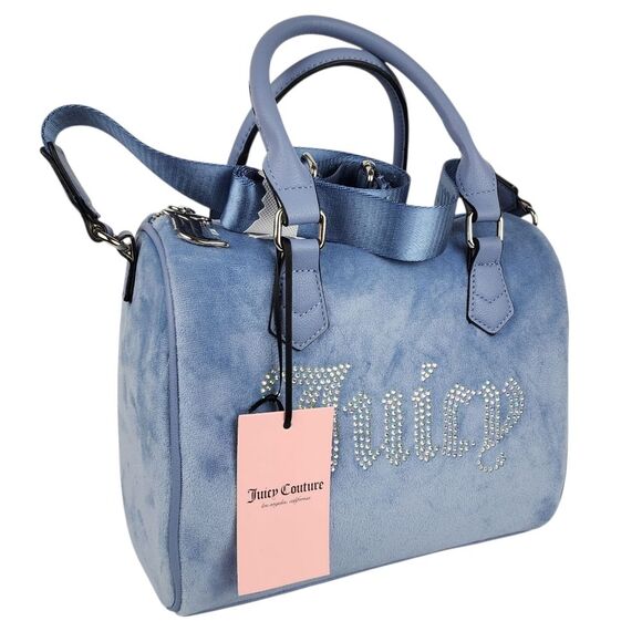 Juicy Couture Handbags - Juicy Couture Bag Obsession Satchel Slate Blue Velvet Rhinestones Purse Handbag